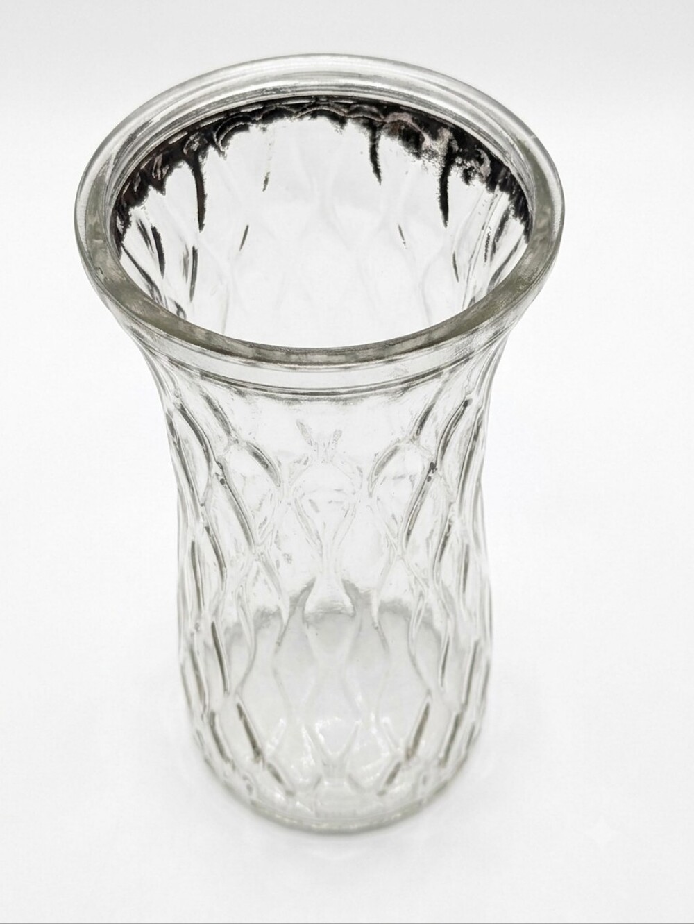 Clear Diamond Optic Cut Glass Vase Flared Top